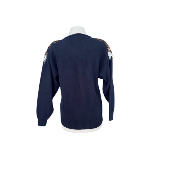 Vintage Black V-Neck Sweater with Sequin Shoulders | Size Medium - Picture 6 of 6